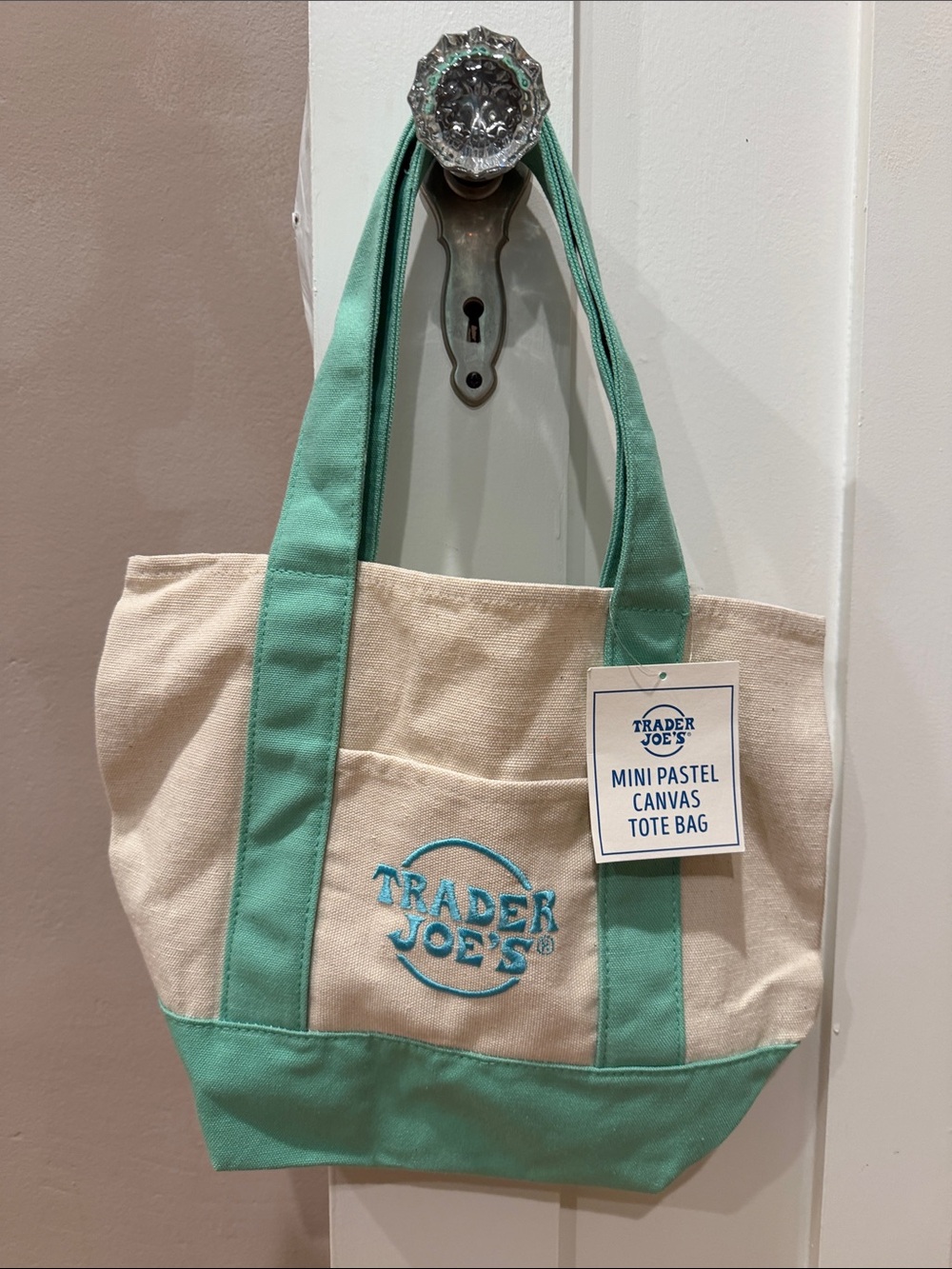 NWT Trader Joe’s mini pastel canvas tote bag